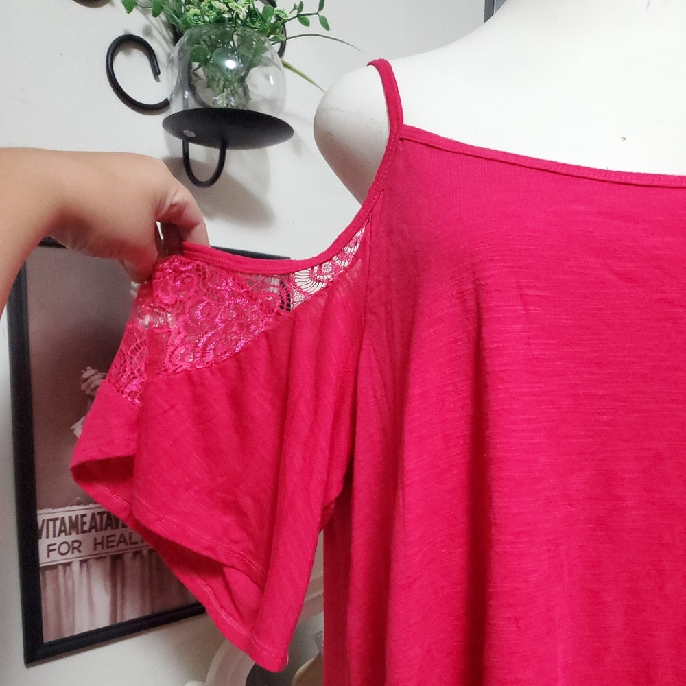 Torrid pink lace cold shoulder top